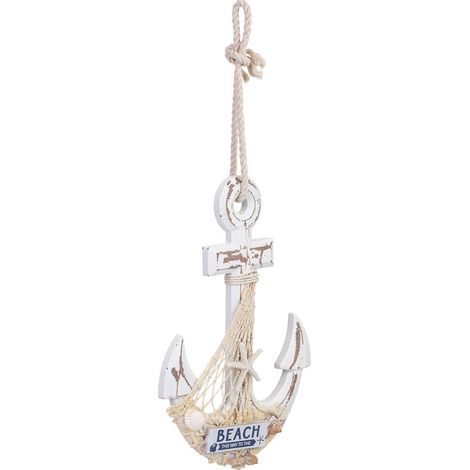 Figura de decoración ancla colgante de madera blanco 22x2x33h cm