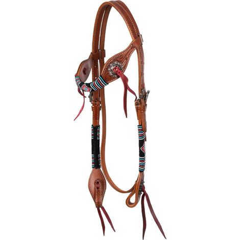 taglia unica, Naturale: Briglia western in cuoio con ricami borchie e fiocchi modello Deluxe