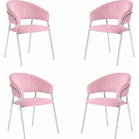 Sedie da pranzo set da 4 Aurelia in velluto rosa con gambe in ferro cromato (1/5)