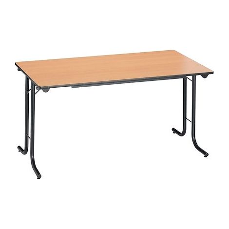 Table rectangulaire pliante plateau hêtre L 140 x P 70 cm - Classique - piétement noir - Maxiburo (1/2)