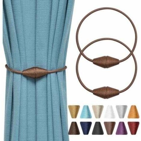 Set of 2 (light coffee) handmade woven rope magnetic curtain tiebacks, practical and decorative for home and office