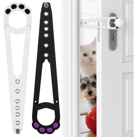 Verstellbares Katzenklappenschloss, 2er-Pack mit 7 Abstandseinstellungen, pfotenförmiger, hundesicherer Türstopper, bohrfreie Montage (Weiß + Schwarz)
