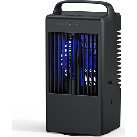 Climatiseur Portable, 3 Vitesses, Réservoir 900 ml, 7 Couleurs LED, Minuterie 2/4h, Oscillation 70°, Ventilateur Humidificateur, Noir (1/5)