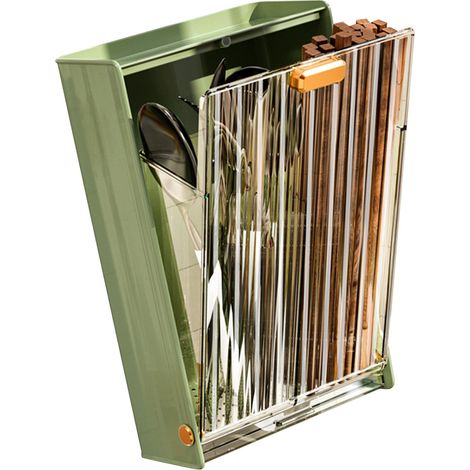 Boîte de rangement pour baguettes de cuisine, support mural pour baguettes, panier à baguettes sans perçage, porte-cuillères, étagère de rangement, égouttoir, vert forêt (1/5)