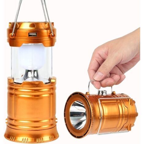 Solar LED Camping Light - Retractable Solar Flashlight - LED Flashlight - with 1200mA Battery and USB Interface - IPX5 Waterproof - for Hiking, Fishing, Outages, Camping (1/5)