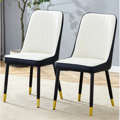 2er-Set Esszimmerstühle PU-Leder Schwarz-Weiß Metall OKMYHOME (1/5)