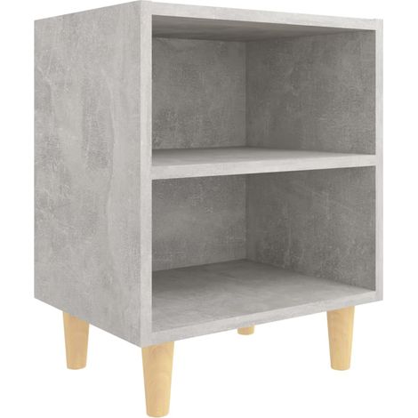 Mesita de noche con compartimentos abiertos con patas de madera 40 x 30 x 50 cm madera contrachapada gris DEC033212