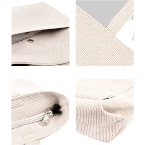 sac cabas bandoulière en velours côtelé pour femme, grand format avec fermeture éclair et poches idé (1/5)