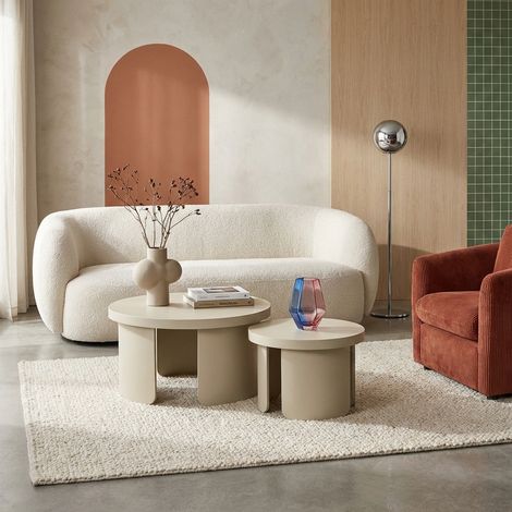 Set de 2 tables basses gigognes rondes beige - Luma