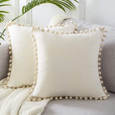 Fodera per cuscino 45x45 cm, colore bianco senape, stile scandinavo, set di 2 federe rettangolari in morbido velluto, double-face, perfette per l'arredamento della casa. (1/5)