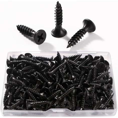130pcs M3.520mm Thick Thread Wood Screws, Phillips Screws, Self Tapping Screws, for Drywall, Wood Furniture, Black (1/5)