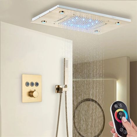 Système de douche thermostatique à LED, ensemble de robinetterie de douche pour salle de bain, compatible avec les receveurs de douche encastrés (1/5)