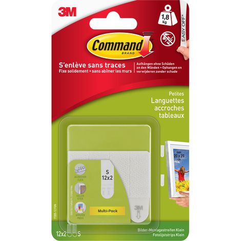 Command™ Languettes Accroche Tableaux, petites, blanches, 12 x 2 languettes (1/5)