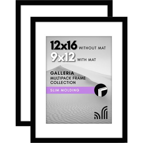 Lot de 2 cadres photo noirs de 30,5 x 40,6 cm – Utilisation comme cadre photo de 22,9 x 30,5 cm avec passe-partout – Matériel de suspension en dents (1/5)