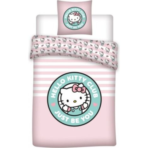 Parure de Lit Hello Kitty – Housse de Couette 140x200 cm + Taie d'Oreiller 65x65 cm – Polycoton