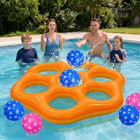 JSSEVN-Jeu de Morpion Gonflable pour Piscine, Grand Jeu Flottant avec 6 Pièces, Jeu d’Eau pour Enfants et Adultes, Fête Piscine Été (1/5)