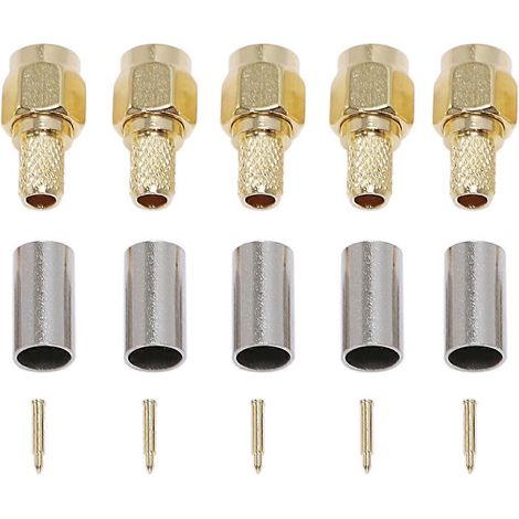 5 Stück SMA-Stecker (männlich) für HF-Koaxialkabel, Crimpanschluss für RG58, RG142, RG400, LMR195, RG223