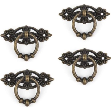 Lntyq Lot de 4 poignées de tiroir rétro de style antique pour meubles de cuisine, placard, tiroir, poignées vintage avec vis, 65 x 45 mm, bronze vert (1/4)