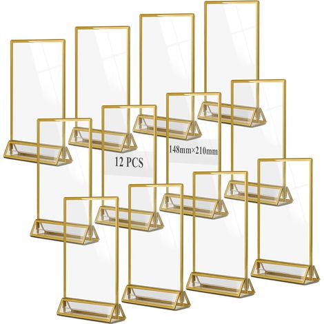 12PCS Presentoir de Table en Acrylique A6, Porte Affiche Doré, Cadre Photo Double Face Transparent pour Menu, Photo, Marriage, Publicité, Réception (1/5)