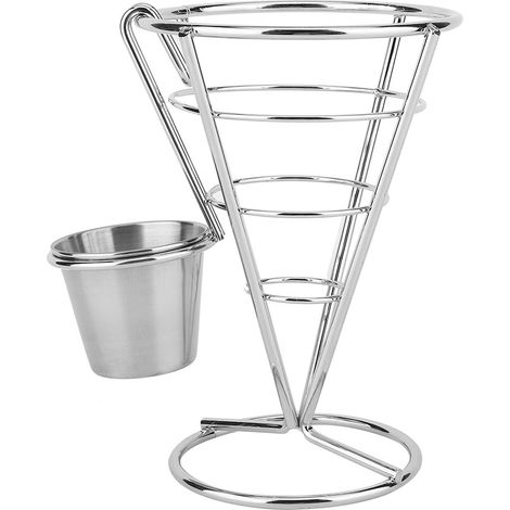 Support à frites cône plaqué fil de fer buffet en-cas présentoir panier à frites 1 coupe avec porte-sauce 14.5x10cm (1/5)