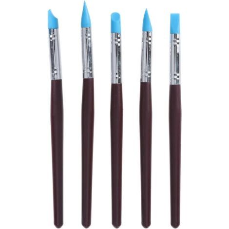 5er-Pack Silikonpinsel zum Abdecken von flüssiger Farbe und zum Formen von Ton, Dunkelrot