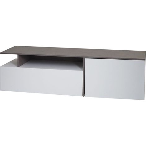 Mueble para TV con dos grandes compartimentos de almacenamiento con puertas 45x161x40 cm MDF aspecto cemento blanco 040007855
