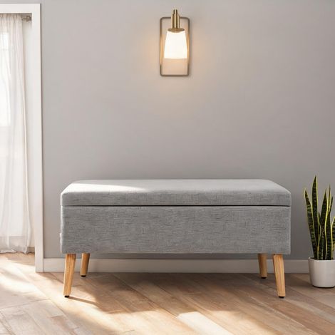 Pouf coloris gris en polyester Kautschukholz 110 x 39 x 45 cm (1/5)