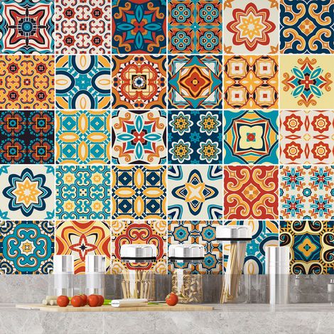 Stickers carrelage - Motif carreaux de ciment - 36 Stickers 20x20 cm - Adhésif MAT (1/3)
