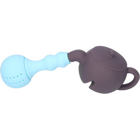 Infuseur à thé en silicone multifonction forme de théière, passoire à feuilles de thé marron et bleu ciel (1/5)