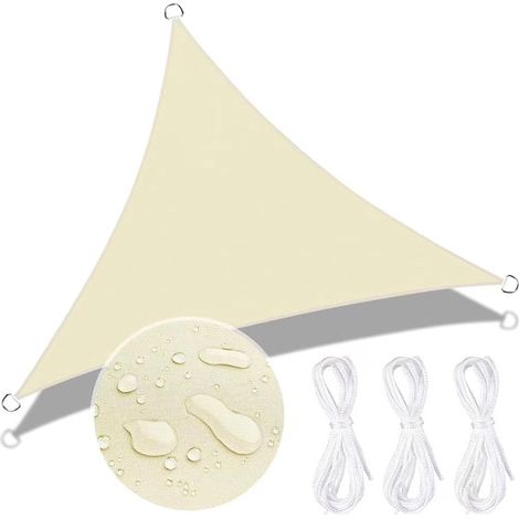 Wasserdichtes dreieckiges Sonnensegel aus Polyester 3 x 3 x 3 m - Cremeweiß