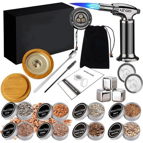 1 - Kit Fumoir - Accessoires Cocktail - Infusion Fumée pour Whisky et Aliments - Usage Domestique et Extérieur - Naturel - 20x15x8cm (1/5)