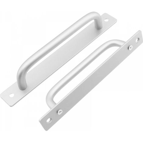Poignée de porte coulissante en 2 parties, longueur 212 mm, avec plaque arrière, en alliage d'aluminium, adaptée aux meubles, argentée, avec vis (1/5)