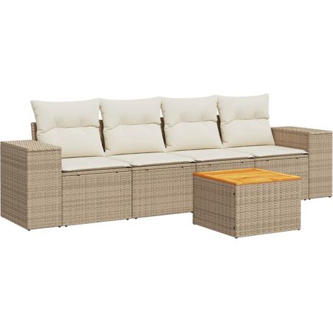 Salon de jardin avec coussins 5 pcs beige résine tressée (1/3)
