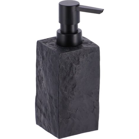 Dispenser di sapone 260 ml in poliresina quadrato effetto pietra pompa nero opaco - nero - Tendance