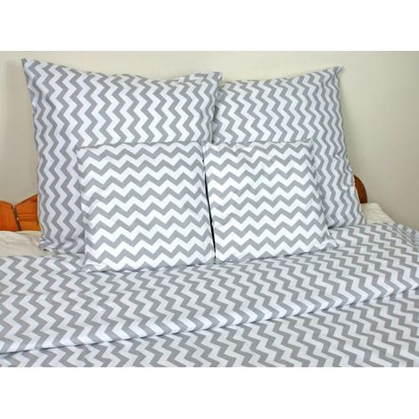 Bettwäsche-Set 160x200 65=896E Zickzackmuster grau und weiß Neu