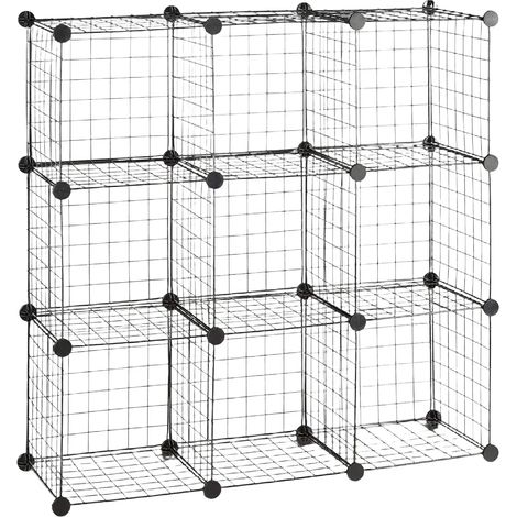 Ripiano modulare in griglia a rete 9 scomparti metallici contenitore in rete 35x35 cm nero 130001074
