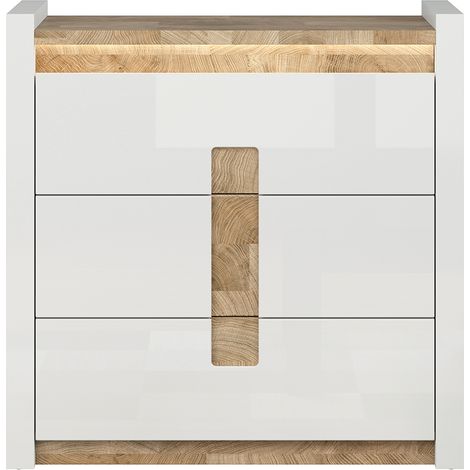Cómoda 3 cajones con LED Helios Blanco lacado y Madera