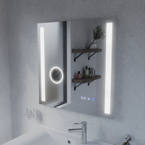 Miroir LED avec antibuée, loupe et horloge DUETTO - 70 x 70 cm (1/5)