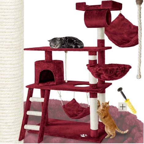Arbre à chat panneau de fibres griffoir sisal 141cm rouge bordeaux