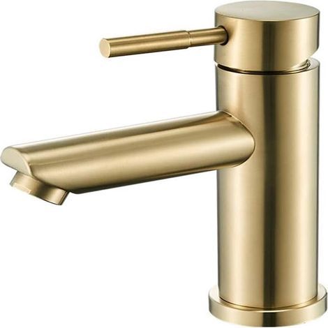 Robinet de salle de bain en or brossé - Robinet à économie d'eau avec valve en céramique - Convient aux lavabos - 1 pièce (1/5)