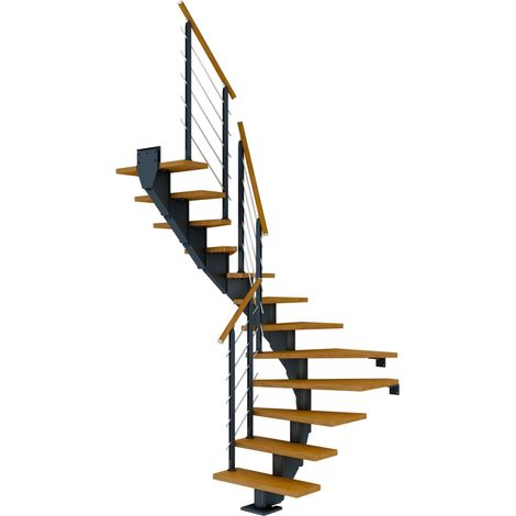 Dolle Mittelholmtreppe Hamburg 1/2 gewendelt Eiche, geölt 75 cm breit für GH 240 – 279 cm UK Metall Anthrazit mit Geländer