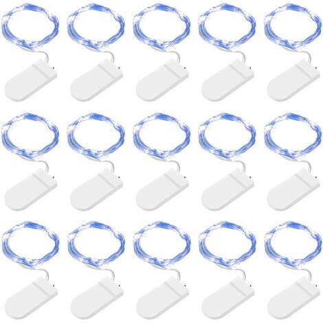 15 Pack Blue LED String Lights, 2M 20 LED Battery Operated Copper Wire Fairy Lights for Christmas Birthday, Wedding, Halloween (1/5)