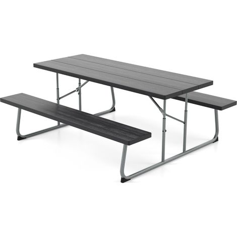 Conjunto de mesa y banco de picnic plegable 183 x 163 x 74 cm superficie de HDPE robusta e impermeable color negro 200019111