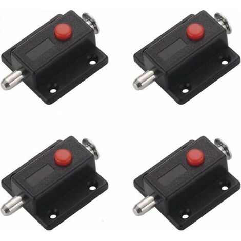 Verrou à glissière de sécurité avec bouton à ressort automatique – Lot de 4 loquets pour armoires, portes intérieures/extérieures et fenêtres (1/4)