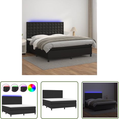 Matratze -  Boxspringbett mit Matratze & LED Schwarz 180x200 cm Kunstleder (1/5)