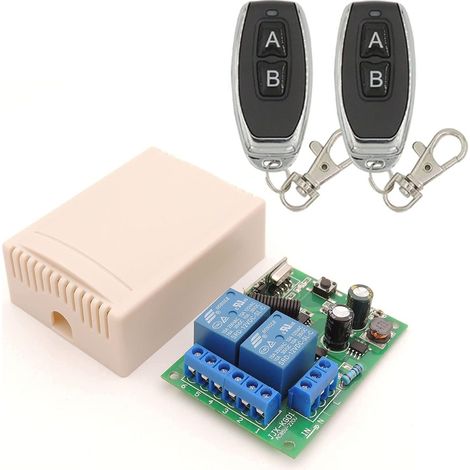 Commutateur RF Sans Fil 433 Mhz - Récepteur à 2 Canaux - 110 V / 220 V / 230 V / 240 V - Pour Porte de Garage Volet Roulant Éclairage Pompe - 2 Télécommandes