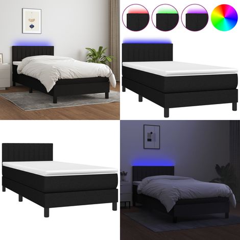 Sommier à lattes de lit avec matelas LED Noir 100x200 cm Tissu - Sommier Tapissier - Lit Avec Led - Lit Design - Lit Moderne - Matelas À Ressorts Ensachés - Home & Living (1/5)