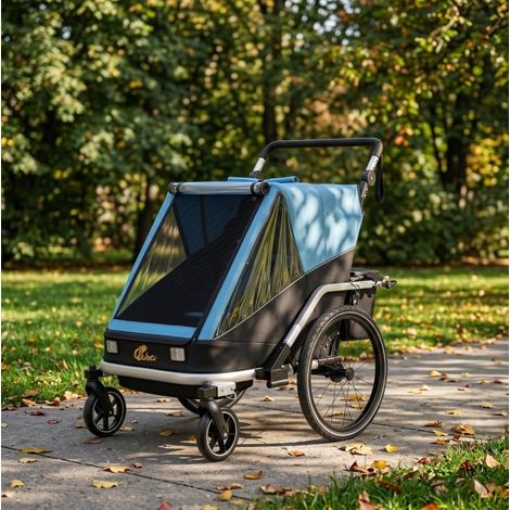 Remolque de bicicleta infantil 2 plazas 2 en 1 plegable, respaldo ajustable, azul DESVIAE (1/5)