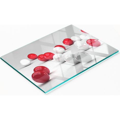 Tablero de cristal con estampado decorativo de bolas rojas y blancas, 80x52 cm. (1/5)