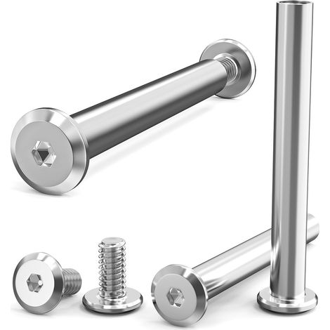 Lot de 10 vis de connexion M6 x 40 mm (10 vis pour meubles, 10 vis à douille), en acier inoxydable A2 V2A, connecteurs d'armoire, connecteurs de meubles, armoires, planches en bois (1/5)